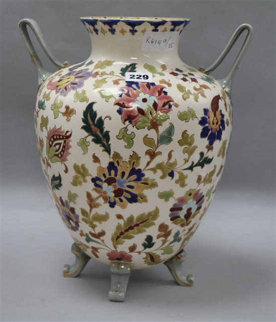 A Zsolnay-style two handled vase height 35cm